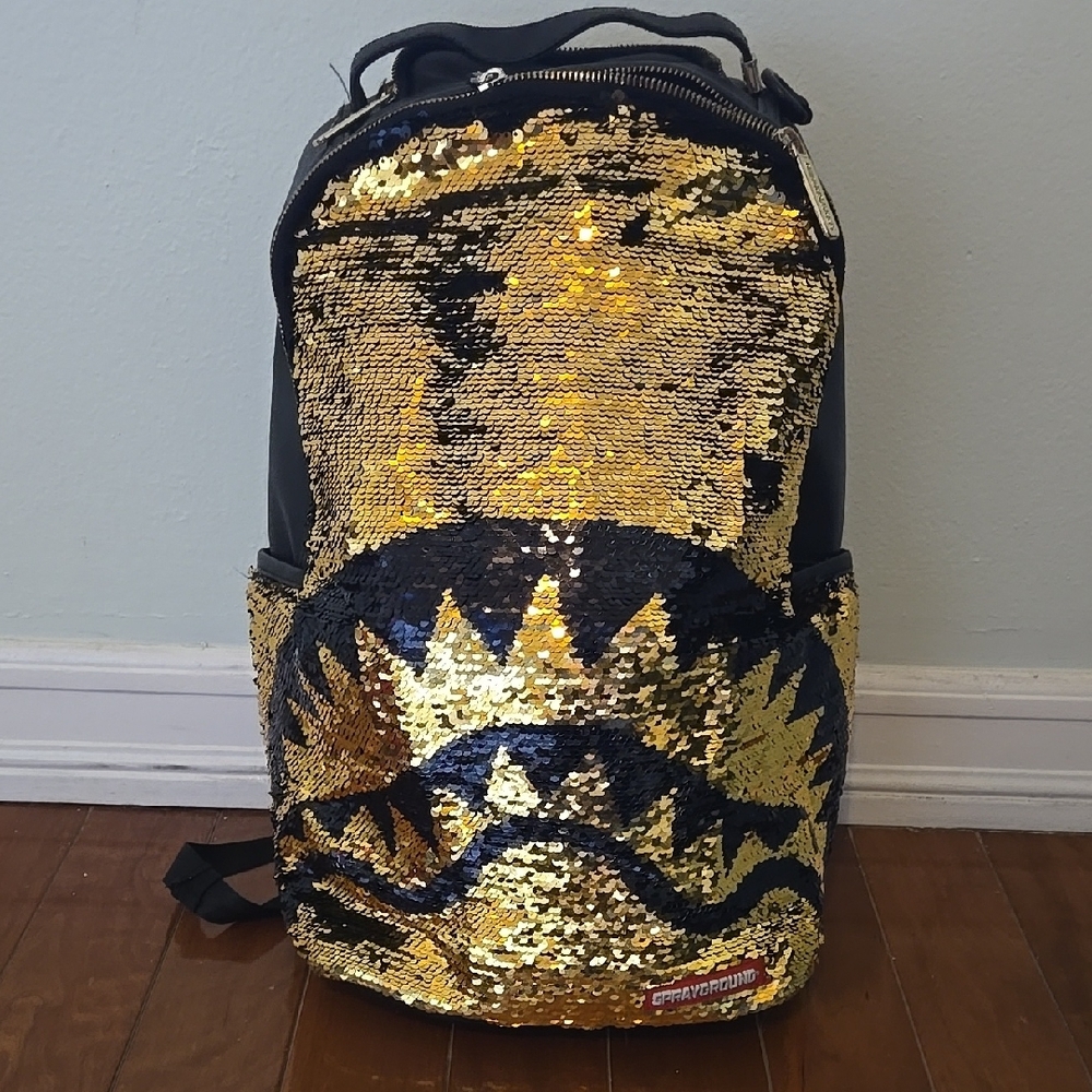 Sprayground Black and Gold Sequin Backpack